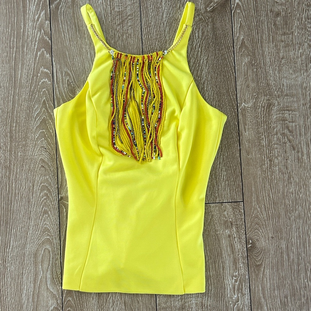 XOXO Yellow Tank Top with Beaded Detail